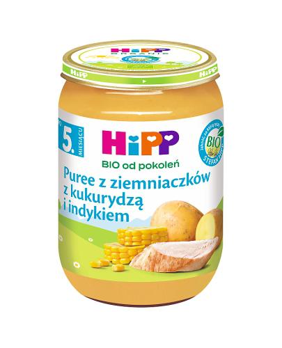 HiPP BIO od pokoleń, Puree z ziemniaczków z kukurydzą i indykiem, po 5. m-cu, 190 g, cena, opinie, właściwości