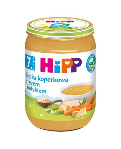 HiPP BIO od pokoleń, Zupka koperkowa z ryżem i indykiem, po 7. m-cu, 190 g, cena, opinie, własciwości