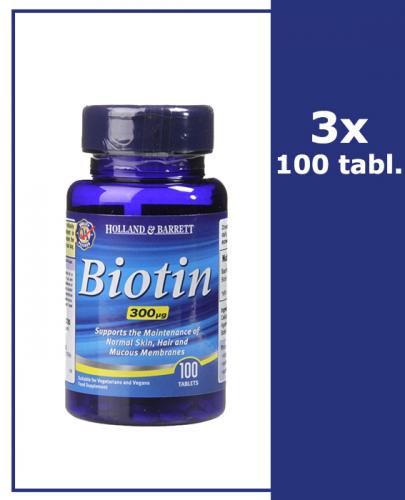HOLLAND&BARRETT Biotyna 300 ug - 3 x 100 tabl. Dla zdrowych włosów, skóry i błon śluzowych. - Apteka internetowa Melissa