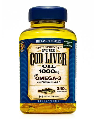 HOLLAND&BARRETT Olej z wątroby dorsza 1000 mg - 240 kaps. Kwasy Omega-3 i witaminy A i D. Data ważności 2021.08.31 - Apteka internetowa Melissa