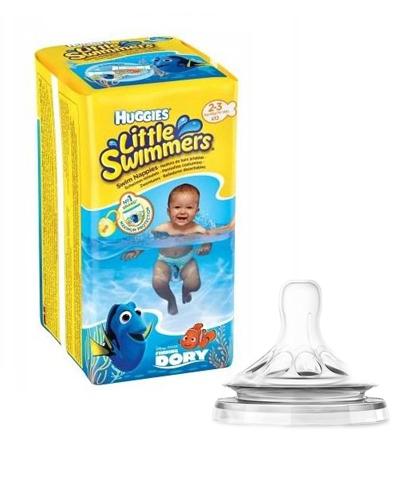 HUGGIES LITTLE SWIMMERS Pieluchomajtki dla chłopca Rozmiar 2-3, 3-8 kg - 12 szt. + AVENT NATURAL Smoczek o wolnym przepływie 0m+ SCF657/27 - 2 szt. - Apteka internetowa Melissa