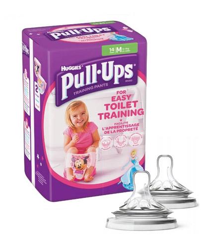 HUGGIES PULL-UPS Pieluchomajtki dla dziewczynki rozmiar M 10-18 kg - 14 szt. + AVENT NATURAL Smoczek do gęstych pokarmów 6 m+ - 2 szt. - Apteka internetowa Melissa