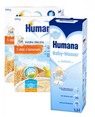 HUMANA Kaszka mleczna 5 zbóż z bananami - 2 x 200 g + HUMANA Woda dla niemowląt - 1,5 l GRATIS ! - Apteka internetowa Melissa