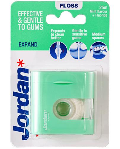 JORDAN EXPANDING FRESH Nić dentystyczna rozprężająca się, miętowa, fluor, z pastą, 25 m