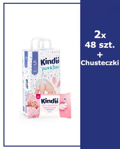 KINDII PURE&FLEX Pieluchy junior, rozm. 5 (11-20 kg) - 2 x 48 szt. + CLEANIC KINDII ULTRA SENSITIVE Chusteczki bezzapachowe do skóry wrażliwej - 60 szt. - Apteka internetowa Melissa