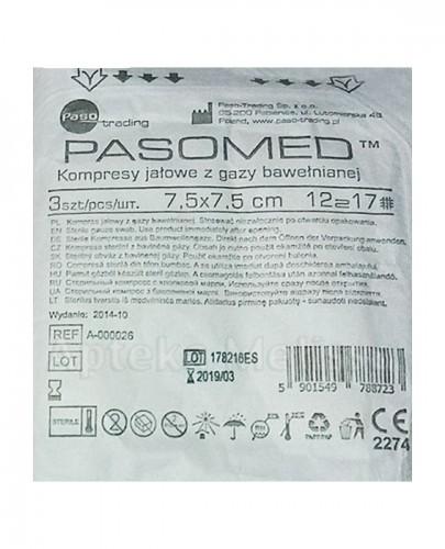  PASOMED Kompresy jałowe z gazy bawełnianej 7.5 cm x 7.5 cm - 3 szt. - cena, opinie, wskazania - Apteka internetowa Melissa  