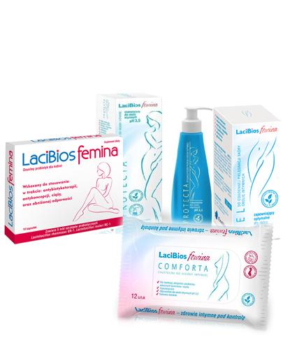  LACIBIOS FEMINA Doustny probiotyk ginekologiczny - 10 kaps + Żel - 30 ml + Chusteczki do higieny intymnej - 12 szt. + LACIBIOS FEMINA PROTECTA płyn do higieny intymnej - 150 ml - Apteka internetowa Melissa  