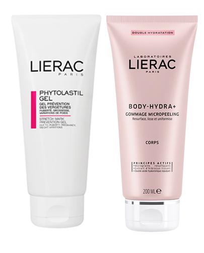 LIERAC PHYTOLASTIL Żel zapobiegający rozstępom - 200 ml + LIERAC BODY-HYDRA+ Mikropeeling - 200 ml - Drogeria Melissa