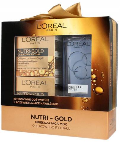  L'Oreal Nutri - Gold Zestaw Odżywczy krem - olejek na dzień - 50 ml + Odżywczy krem - maska na noc - 50 ml + Płyn micelarny do skóry suchej i wrażliwej - 200 ml - cena, opinie, właściwości - Apteka internetowa Melissa  