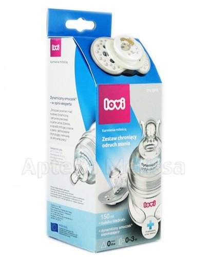 LOVI DYNAMIC+ Butelka - 150 ml + LOVI Dynamiczny smoczek uspokajający 0-3 m-cy - 1 szt. - Apteka internetowa Melissa