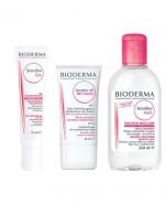 BIODERMA SENSIBIO EYE Kremowy żel pod oczy - 15 ml + SENSIBIO AR BB CREAM Krem do skóry z problemami naczynkowymi - 40 ml + SENSIBIO H2O Płyn micelarny do oczyszczania twarzy i zmywania makijażu - 250 ml