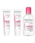 BIODERMA SENSIBIO FORTE Krem o natychmiastowym działaniu łagodzącym - 40 ml + SENSIBIO LIGHT Krem łagodzący o lekkiej konsystencji do skóry wrażliwej - 40 ml + SENSIBIO H2O Płyn micelarny do oczyszczania twarzy i zmywania makijażu - 250 ml