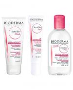 BIODERMA SENSIBIO MASK Maseczka o działaniu łagodząco-nawilżającym do skóry wrażliwej - 75 ml + SENSIBIO EYE Kremowy żel pod oczy - 15 ml + SENSIBIO H2O Płyn micelarny do oczyszczania twarzy i zmywania makijażu - 250 ml