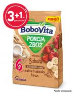 BOBOVITA PORCJA ZBÓŻ Kaszka mleczna 3 zboża, malina - truskawka - banan, po 6 miesiącu - 4 x 210 g