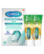 COREGA PODWÓJNA SIŁA Tabletki do czyszczenia protez zębowych, 36 tabl. + COREGA MAX MOCOWANIE + ŚWIEŻOŚĆ, 2 x 40 g, cena, opinie, właściwości