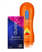 DUREX INTENSE Żel stymulujący, 10 ml - intensywne orgazmy + DUREX PLAY MASSAGE 2w1 Stymulujący nawilżający żel intymny do masażu z pobudzającą Guaraną, 200 ml
