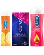 DUREX PLAY MASSAGE 2w1 żel intymny do masażu z Guaraną - 200 ml + DUREX PLAY Potęgujący doznania żel intymny przyjemnie rozgrzewający - 50 ml + DUREX INTENSE Żel stymulujący - 10 ml