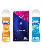 DUREX PLAY Nawilżający żel intymny - 50 ml + DUREX INTENSE - żel stymulujący - 10 ml + DUREX PLAY Potęgujący doznania żel intymny przyjemnie rozgrzewający - 50 ml