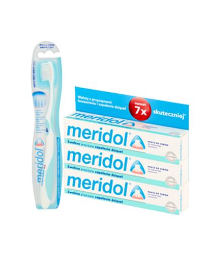  MERIDOL Pasta do zębów - 3 x 75 ml + MERIDOL Szczoteczka do zębów miękka - 1 szt. - cena, opinie, właściwości - Apteka internetowa Melissa  