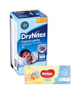 HUGGIES DRYNITES Pieluchomajtki dla chłopca 3-5 lat 16-23 kg - 10 szt. + HUGGIES PURE Chusteczki nawilżane - 56 szt.