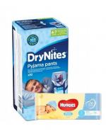 HUGGIES DRYNITES Pieluchomajtki dla chłopca 4-7 lat  17-30 kg - 10 szt. + HUGGIES PURE Chusteczki nawilżane - 56 szt.