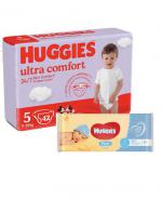 HUGGIES ULTRA COMFORT 5 Pieluchy 12-22 kg - 42 szt. + HUGGIES PURE Chusteczki nawilżane - 56 szt.