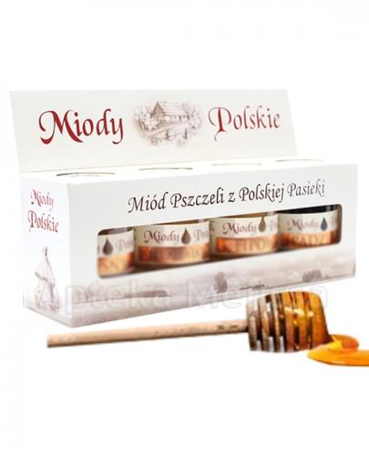 MIODY POLSKIE CZTEROPAK Miód Lipowy, Wielokwiatowy, Rzepakowy, Spadziowy - 4 x 40 g - Apteka internetowa Melissa