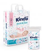 KINDII PURE&FLEX pieluchy mini rozmiar 2 (3-6 kg) 70 szt. + KINDII PURE płatki dla niemowląt 60 szt.