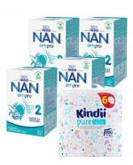 Nestle Nan Optipro 2 Mleko początkowe dla niemowląt powyżej 6. miesiąca, 4 x 650 g + CLEANIC KINDII PURE Chusteczki do skóry wrażliwej - 6 x 60 szt.