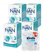 Nestle Nan Optipro 3 Mleko modyfikowane wzbogacone w witaminy i składniki mineralne dla dzieci po 1 roku życia, 4 x 650 g + CLEANIC KINDII PURE Chusteczki do skóry wrażliwej - 6 x 60 szt.