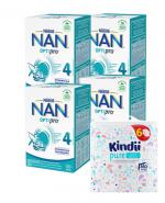 Nestle Nan Optipro 4  Mleko modyfikowane wzbogacone w witaminy i składniki mineralne dla dzieci po 2 roku życia,4 x 650 g + CLEANIC KINDII PURE Chusteczki do skóry wrażliwej - 6 x 60 szt.