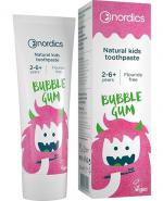  Nordics Ekologiczna Pasta do zębów dla dzieci bubble gum bez fluoru z wapniem rumiankiem i witaminą E, 50 ml cena, opinie, skład