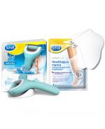   SCHOLL VELVET SMOOTH WET&DRY Elektryczny pilnik do stóp z ładowarką - 1 szt. + SCHOLL EXPERTCARE Nawilżająca maska do stóp z olejkiem makadamia - 1 para