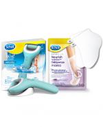   SCHOLL VELVET SMOOTH WET&DRY Elektryczny pilnik do stóp z ładowarką - 1 szt. + Scholl PediMask Odżywcza maska z olejkiem lawendowym - 1 para - Do pielęgnacji stóp