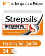  Strepsils Intensive bez cukru pomarańczowy na ból gardła, 24 pastylki do ssania  - cena, opinie, stosowanie