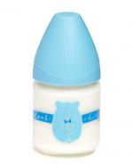  Suavinex Szklana butelka do karmienia z silikonowym smoczkiem 0m+ niebieski miś - 120 ml - cena, opinie, stosowanie 
