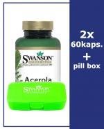 SWANSON Acerola 500 mg - 2 x 60 kaps. + SWANSON Pill Box - Kasetka na tabletki (zielona) - 1 szt