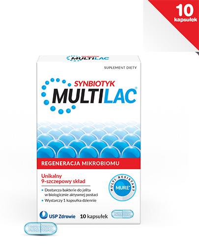 MULTILAC Synbiotyk - 10 kaps. probiotyk i prebiotyk - opinie, stosowanie, ulotka - Drogeria Melissa