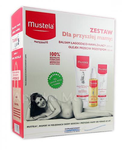 MUSTELA ZESTAW Olejek przeciw rozstępom - 105 ml + Balsam łagodząco-nawilżający - 200 ml + Żel lekkie nogi - 125 ml + Torba - Apteka internetowa Melissa