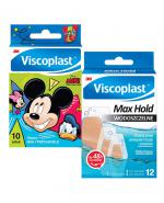 VISCOPLAST MAX HOLD Zestaw wodoszczelnych plastrów, 12 szt. + VISCOPLAST MIKI I PRZYJACIELE Plastry z opatrunkiem, 10 szt.