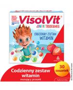  VisolVit Junior Truskawka, witaminy dla dzieci po 3 r.ż., musujący proszek o smaku truskawkowym, 30 sasz., cena, opinie, wskazania
