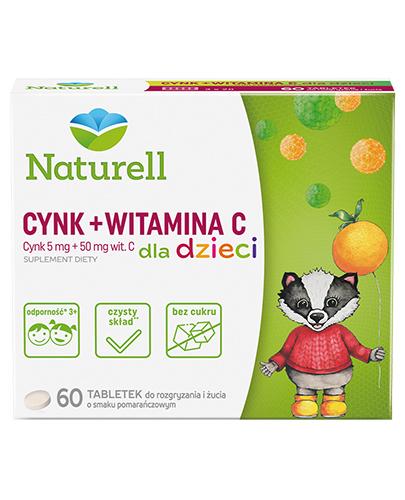 Naturell Cynk + witamina C dla dzieci, tabletki do rozgryzania i żucia o smaku pomarańczowym, 60 sztuk