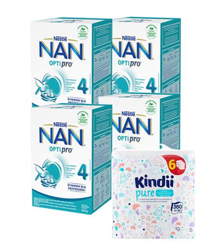  Nestle Nan Optipro 4 Mleko modyfikowane wzbogacone w witaminy i składniki mineralne dla dzieci po 2 roku życia, 4 x 650 g + CLEANIC KINDII PURE Chusteczki do skóry wrażliwej - 6 x 60 szt. - Apteka internetowa Melissa  