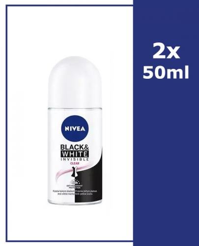 NIVEA BLACK&WHITE INVISIBLE CLEAR Antyperspirant w kulce 48h, 2 x 50 ml