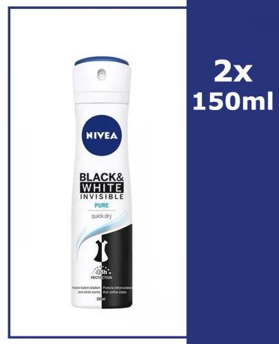  NIVEA BLACK&WHITE INVISIBLE PURE Antyperspirant 48h - 2 x 150 ml - Apteka internetowa Melissa  