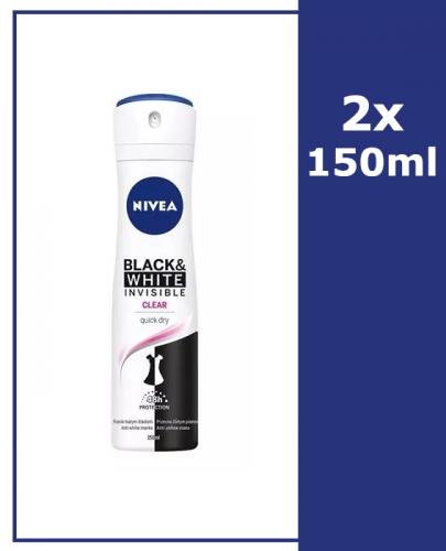  NIVEA DEO INVISIBLE CLEAR BLACK & WHITE Antyperspirant w sprayu,  2 x 150 ml - Apteka internetowa Melissa  