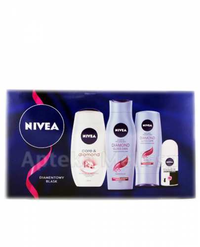  NIVEA DIAMOND Szampon do włosów - 250 ml + Odżywka do włosów - 200 ml + Pielęgnujący żel pod prysznic - 250 ml +  INVISIBLE Dezodorant w kulce - 50 ml  - Apteka internetowa Melissa  