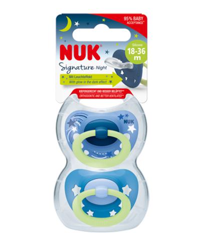 
                                                                          NUK Signature Night Smoczek uspokajający silikonowy 18-36 m dla chłopca - 2 szt. - cena, opinie, właściwości - Drogeria Melissa                                              