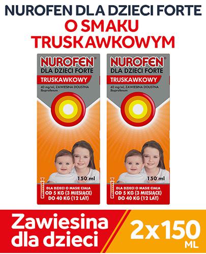 Nurofen dla dzieci Forte ibuprofen 200 mg 5 ml smak truskawkowy zawiesina, 2 x 150 ml