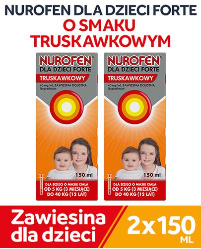  Nurofen dla dzieci Forte ibuprofen 200 mg 5 ml smak truskawkowy zawiesina, 2 x 150 ml - Apteka internetowa Melissa  